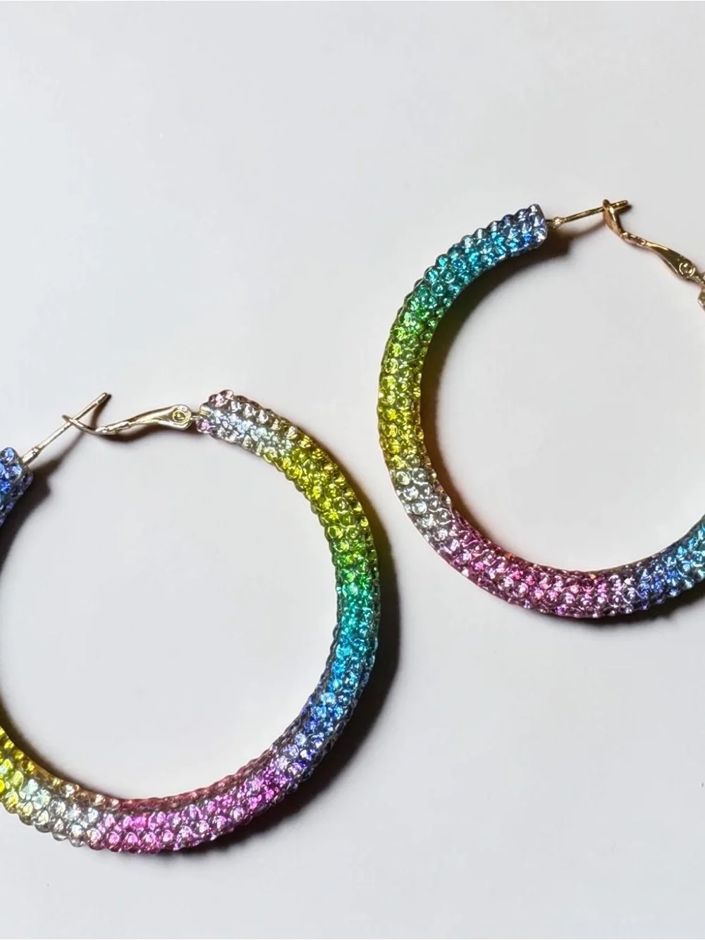 NWT Rainbow Rhinestone Sparkly Hoop Earrings